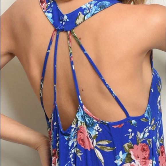 ❌DONATED❌Royal Blue Floral Print Ruffled Strap Design Tunic Top - Picture 2 of 10